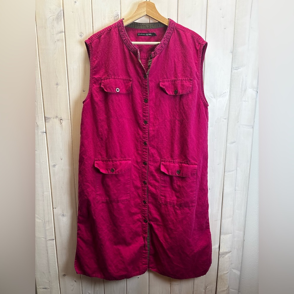 Gudrun Sjoden Lagenlook Linen Cotton Dress Size L Pink Summer Coastal